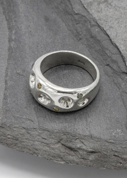 Mortar Ring- Green Sapphires