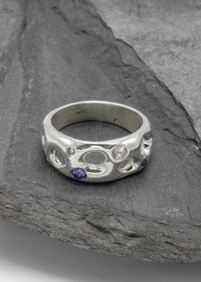 Mortar Ring- Blue/ White Sapphires