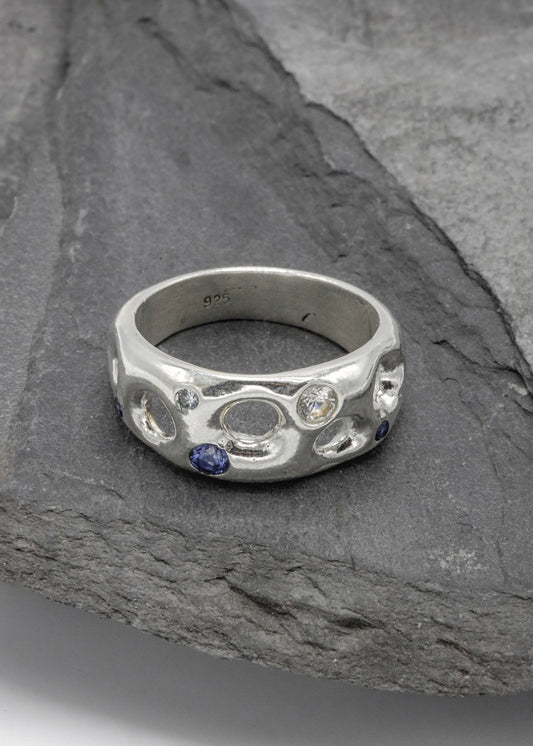 Mortar Ring- Blue/ White Sapphires