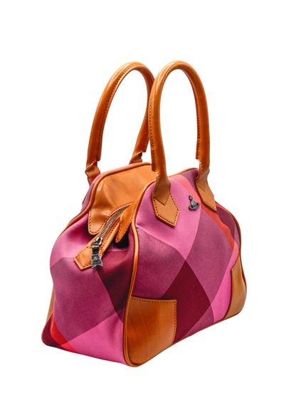 Pink/ orange tartan Yasmine small bowler bag