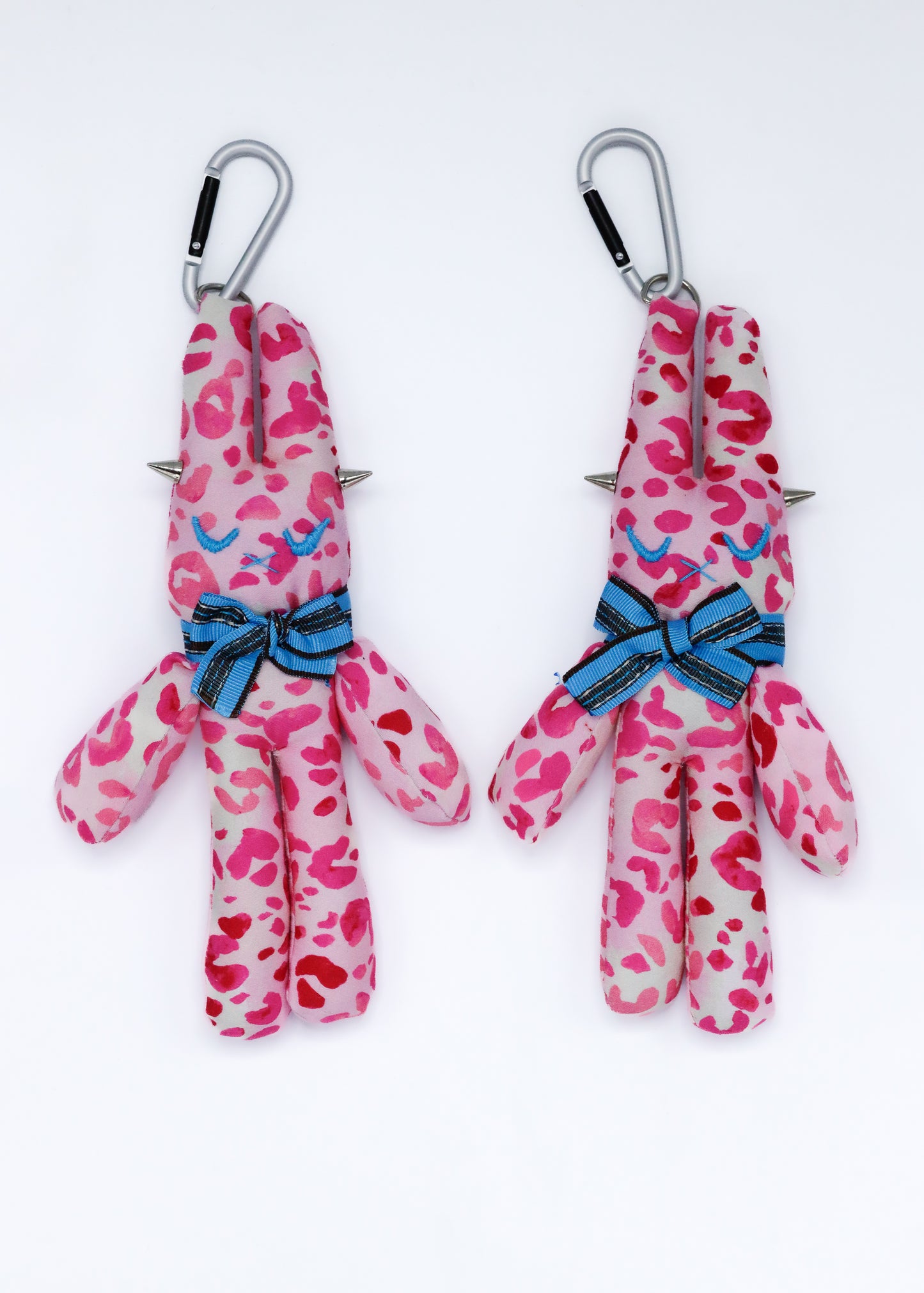 Plushie bunny key ring- hot pink leopard print