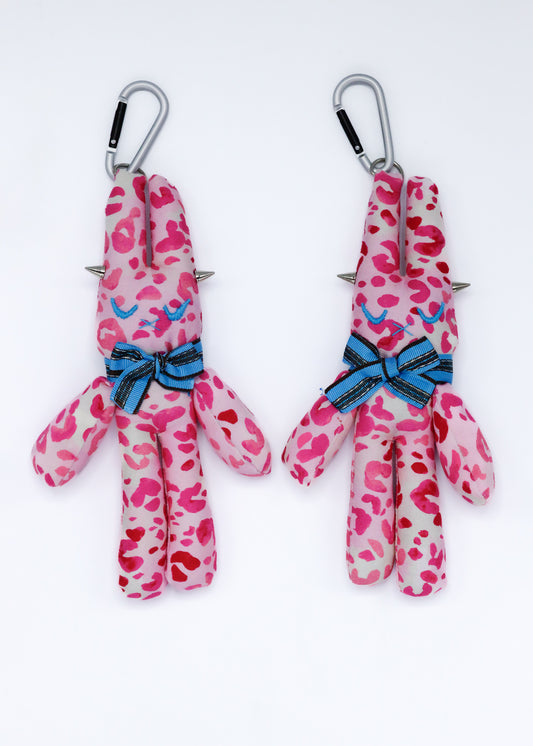 Plushie bunny key ring- hot pink leopard print