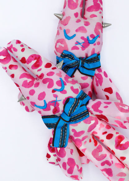 Plushie bunny key ring- hot pink leopard print