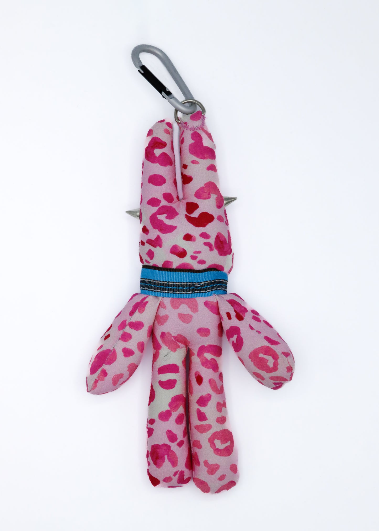 Plushie bunny key ring- hot pink leopard print