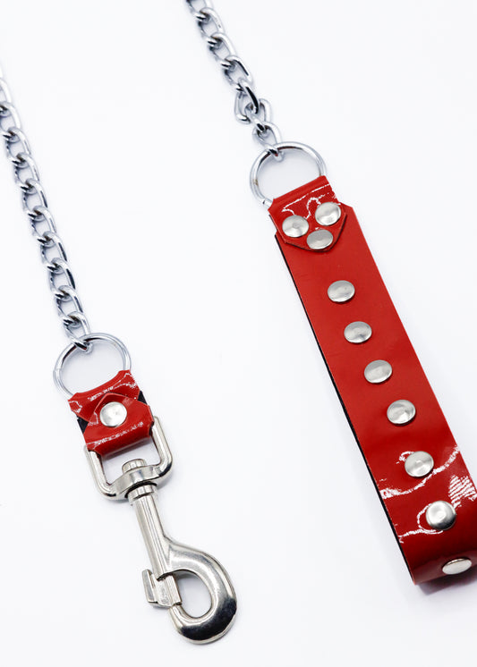 Chain Leash- Cherry Red Patent