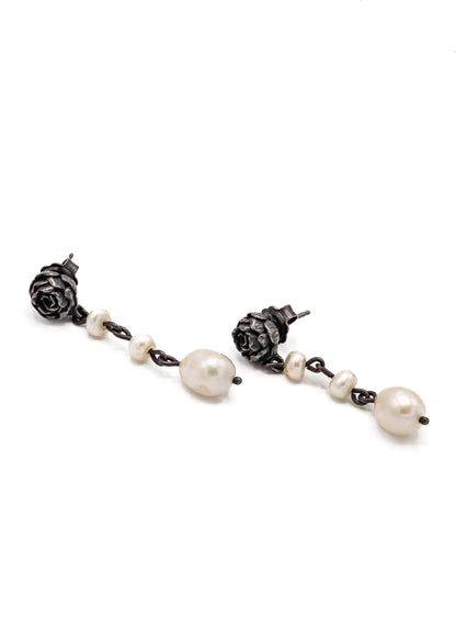 Freshwater pearl peony drop earrings