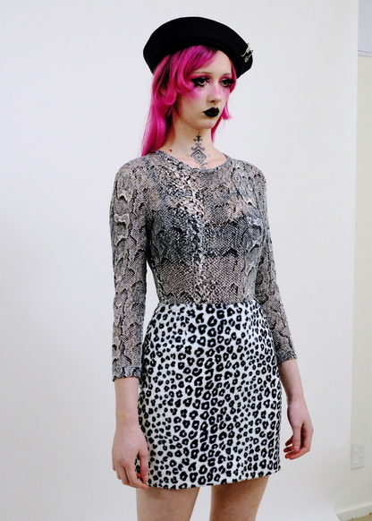 Animal print faux fur mini skirt