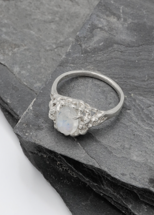 Sea Nymph Moonstone Ring- Bright Silver