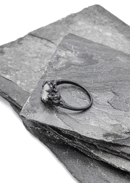 Sea Nymph Moonstone Ring- Oxidised silver