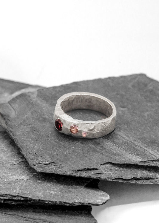 Pink/ red sapphire stacker ring