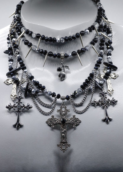 Multi strand beaded crucifix necklace