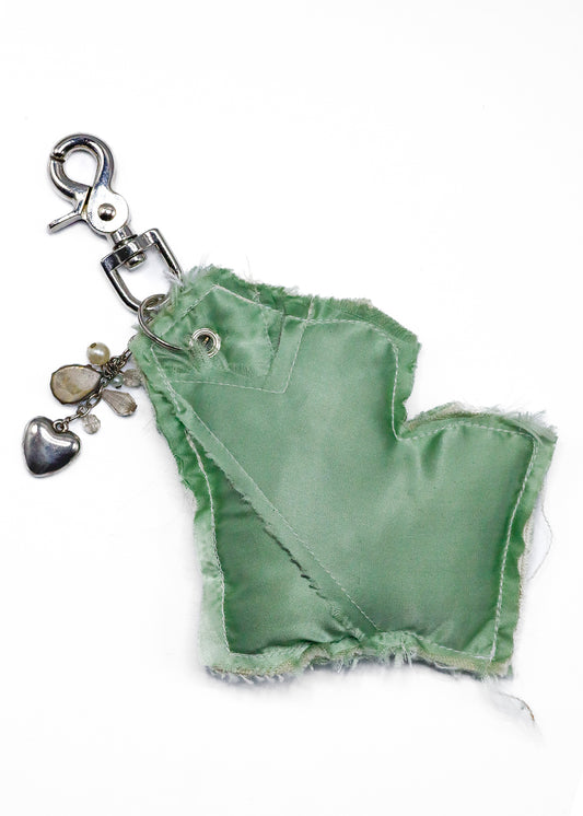 Plushie Scrap Key Ring- green satin