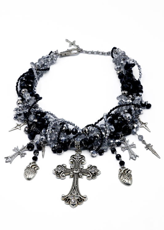 Interwoven beaded crucifix necklace