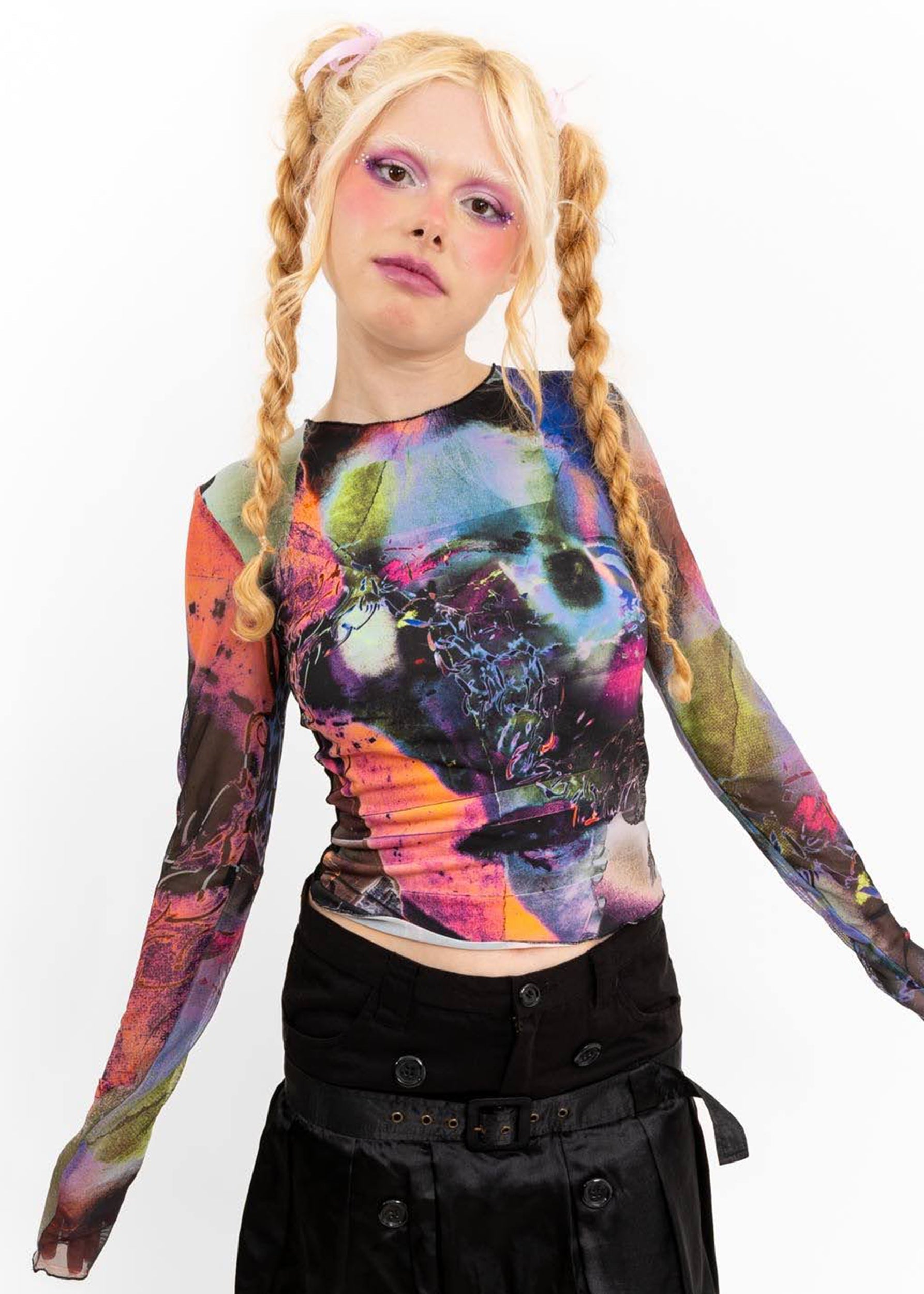 Bizarre Bazaar Abstract print mesh top