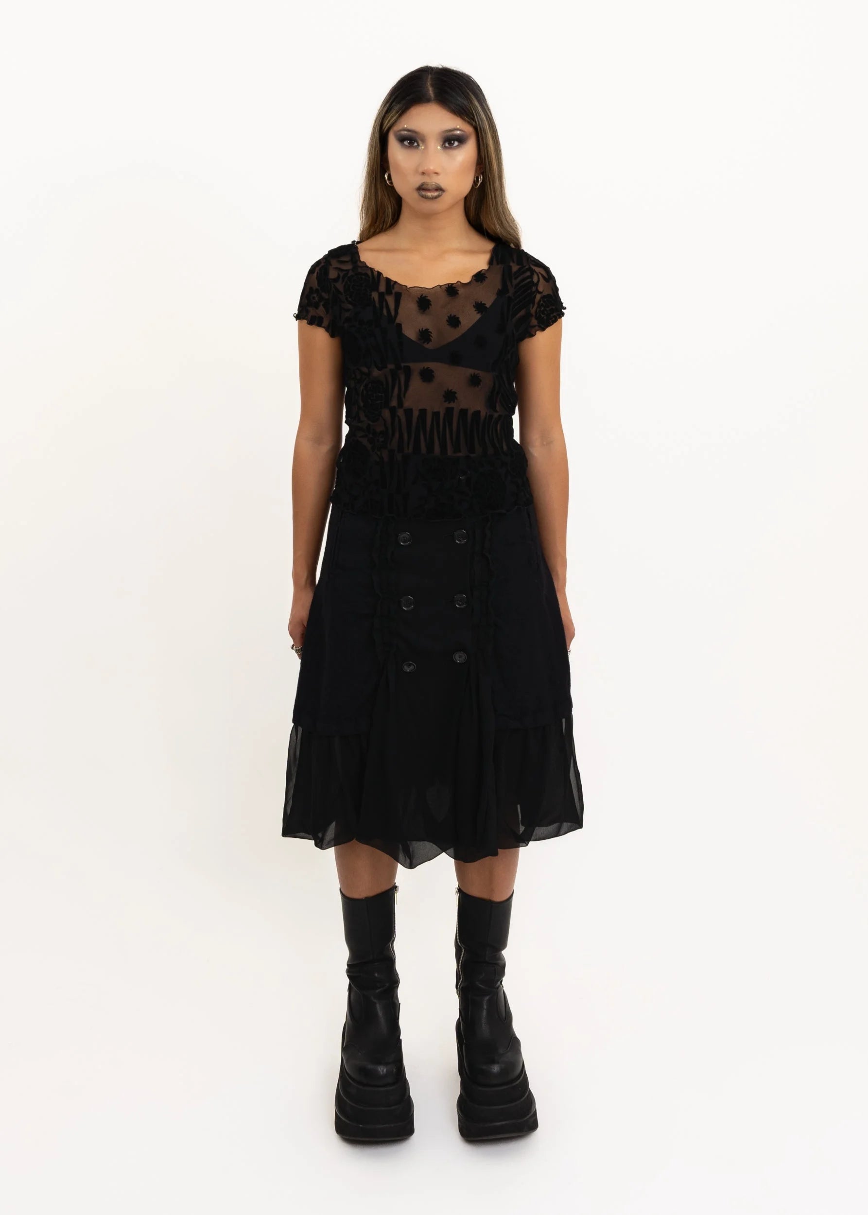 Comme des Garçons tricot AD2008 wool/chiffon panelled skirt