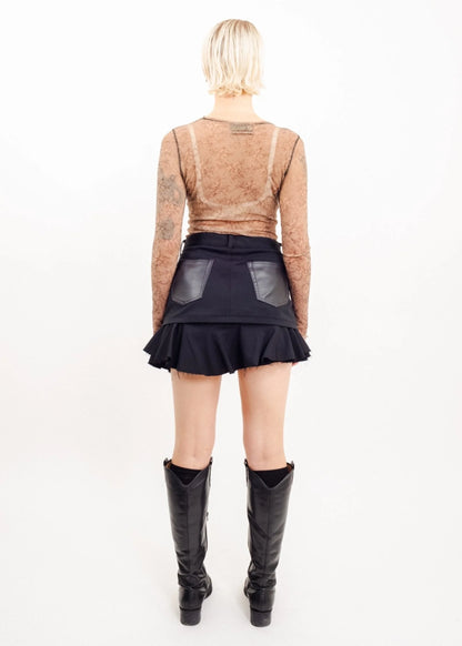 Leather mini frill wrong skirt