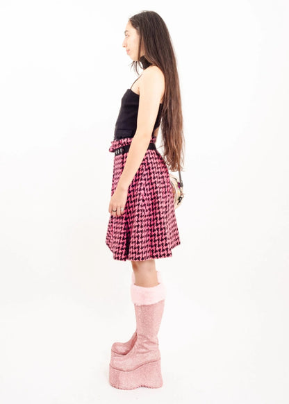 Comme des Garçons tricot AD2013 Pink wool houndstooth skirt