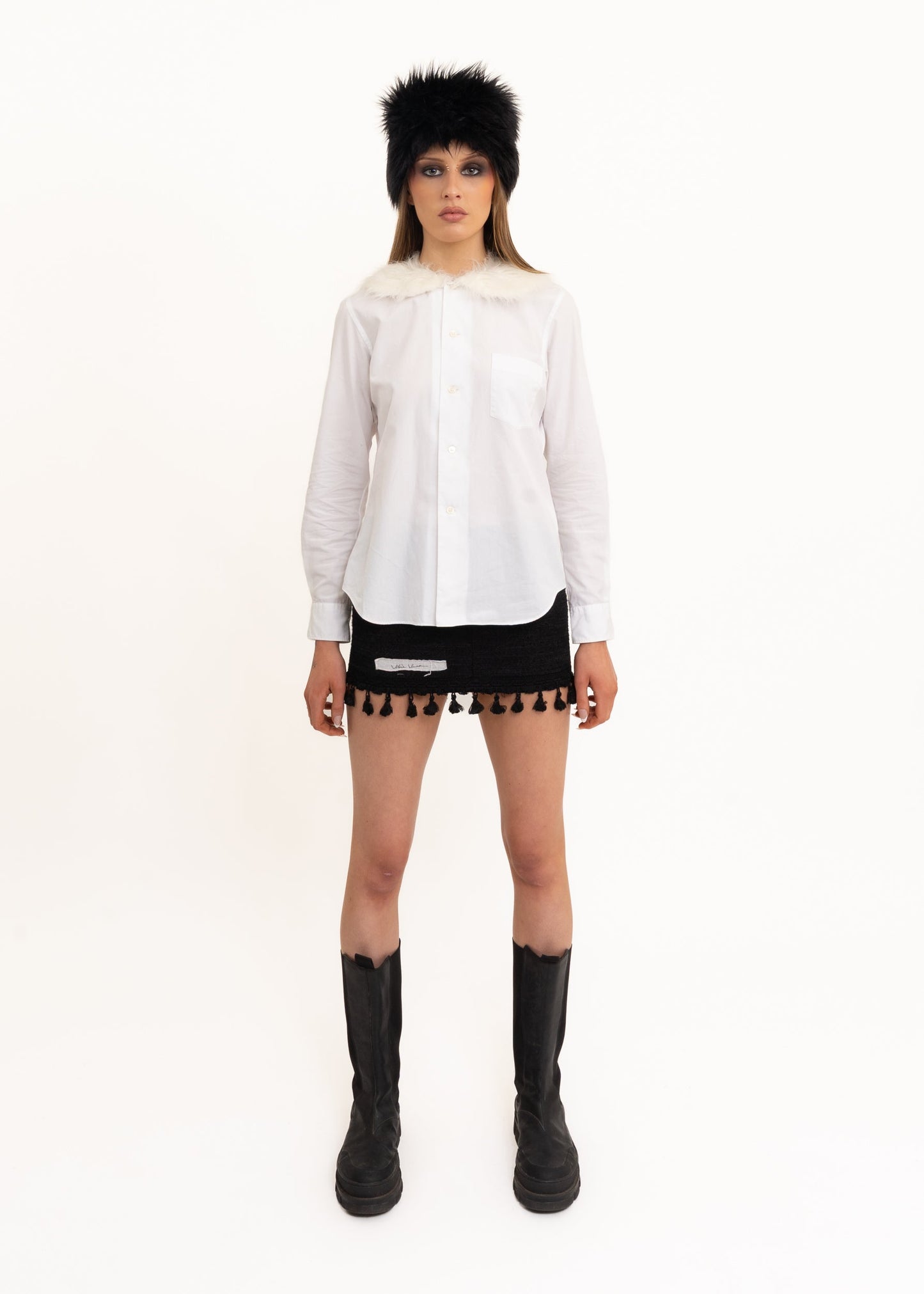 AD2016 Faux fur collared shirt