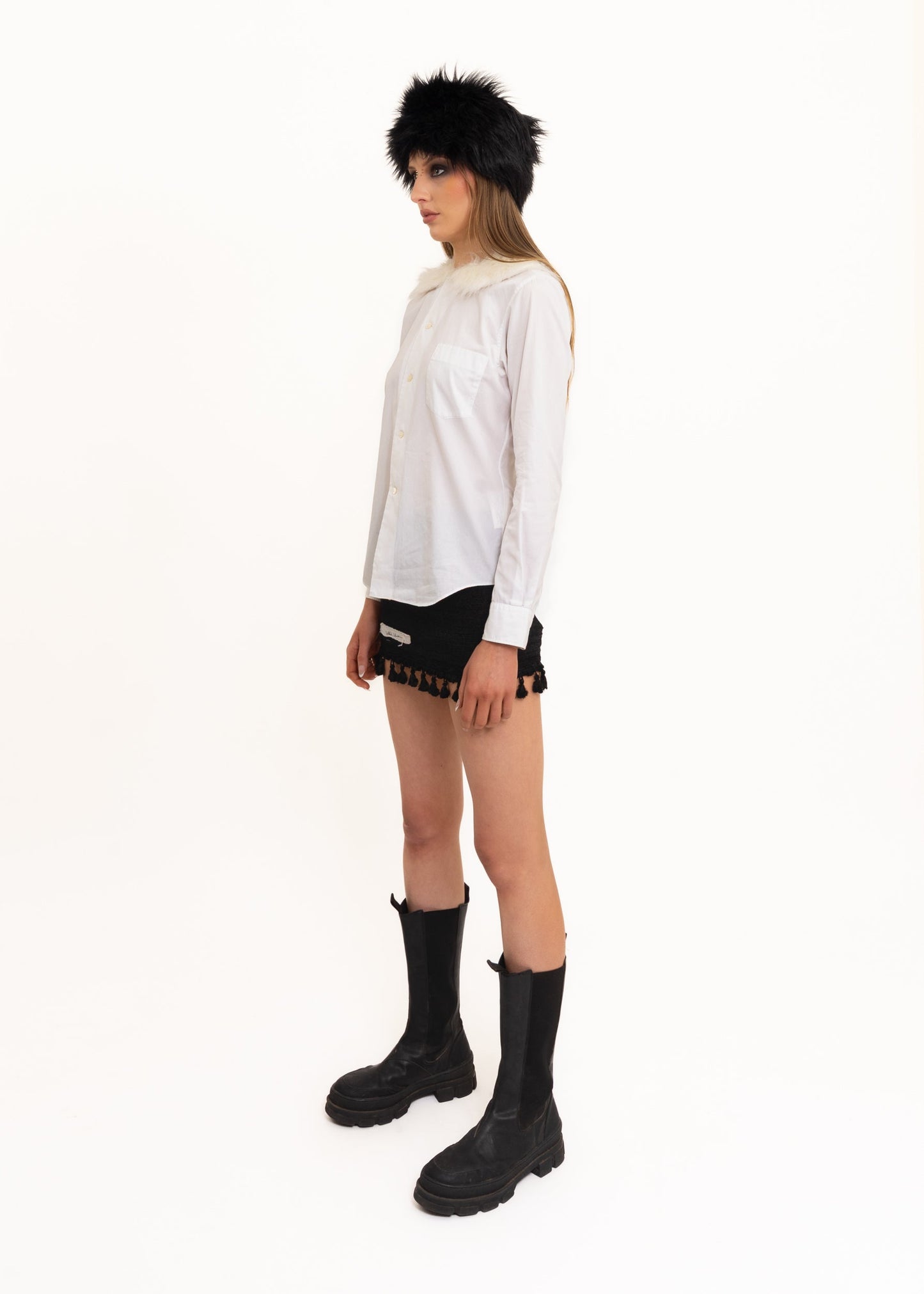 AD2016 Faux fur collared shirt