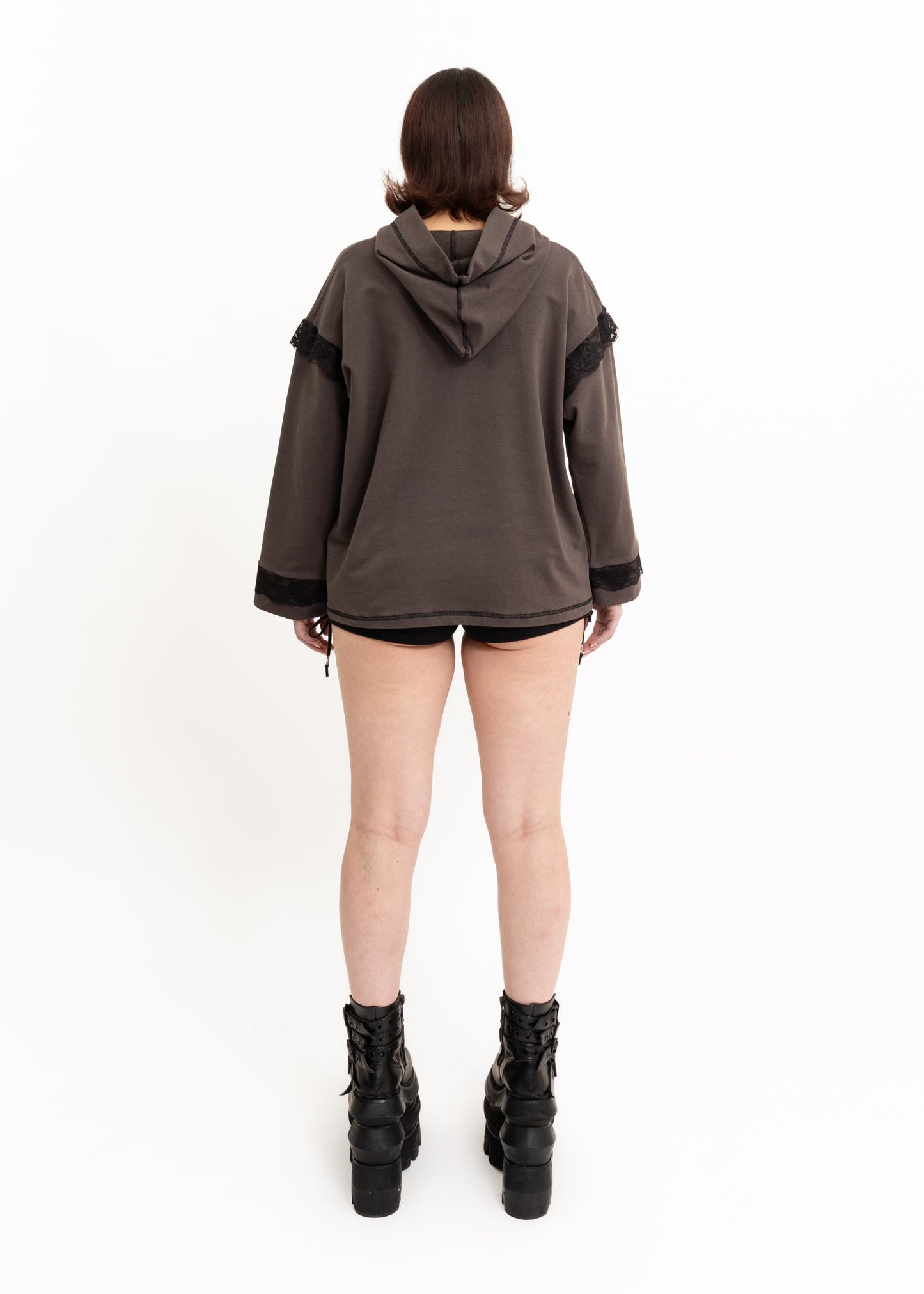 Awatea Anahera Long Sleeve Hooded T-Shirt- lace trim Bizarre Bazaar