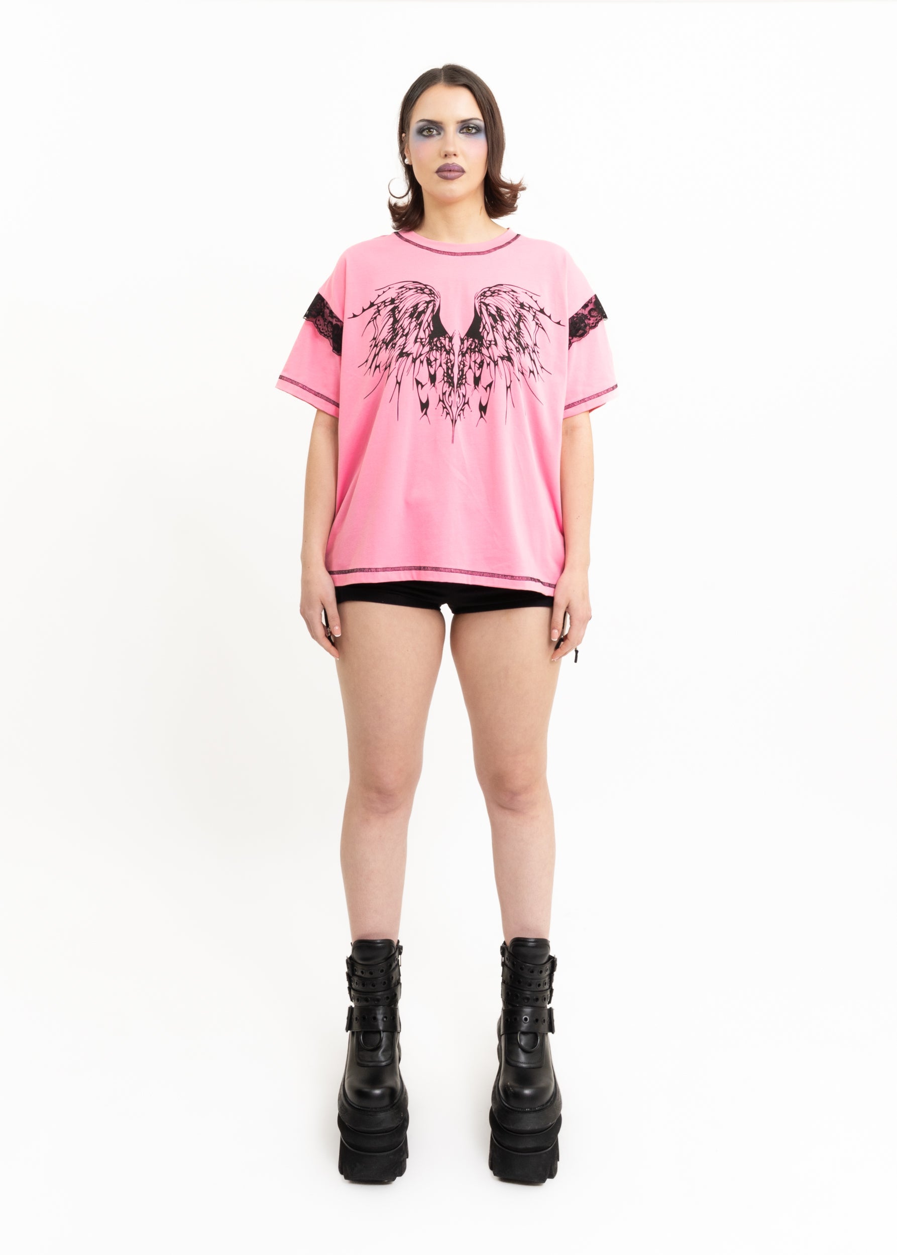 Awatea Anahera T-Shirt- Pink/ Lace Trim Bizarre Bazaar