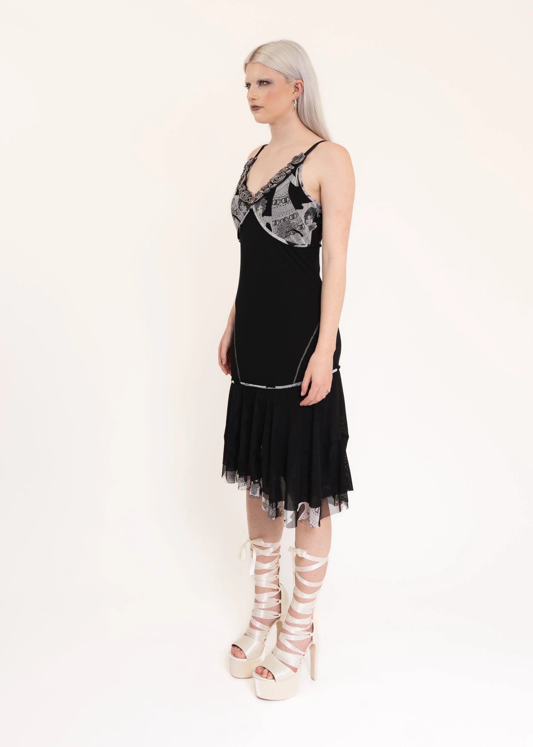 David Pond Asymmetric dress with rosette trim