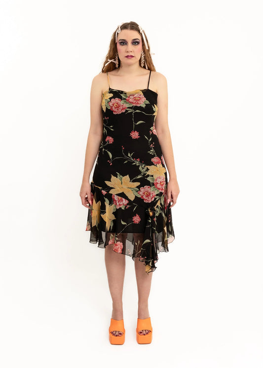 Noblewear Asymmetric floral beaded dress
