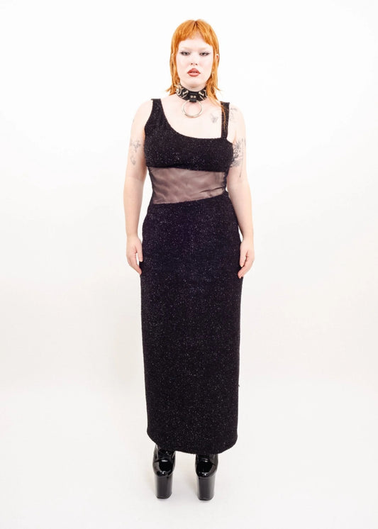 I.D.C Asymmetric sparkly cut out gown