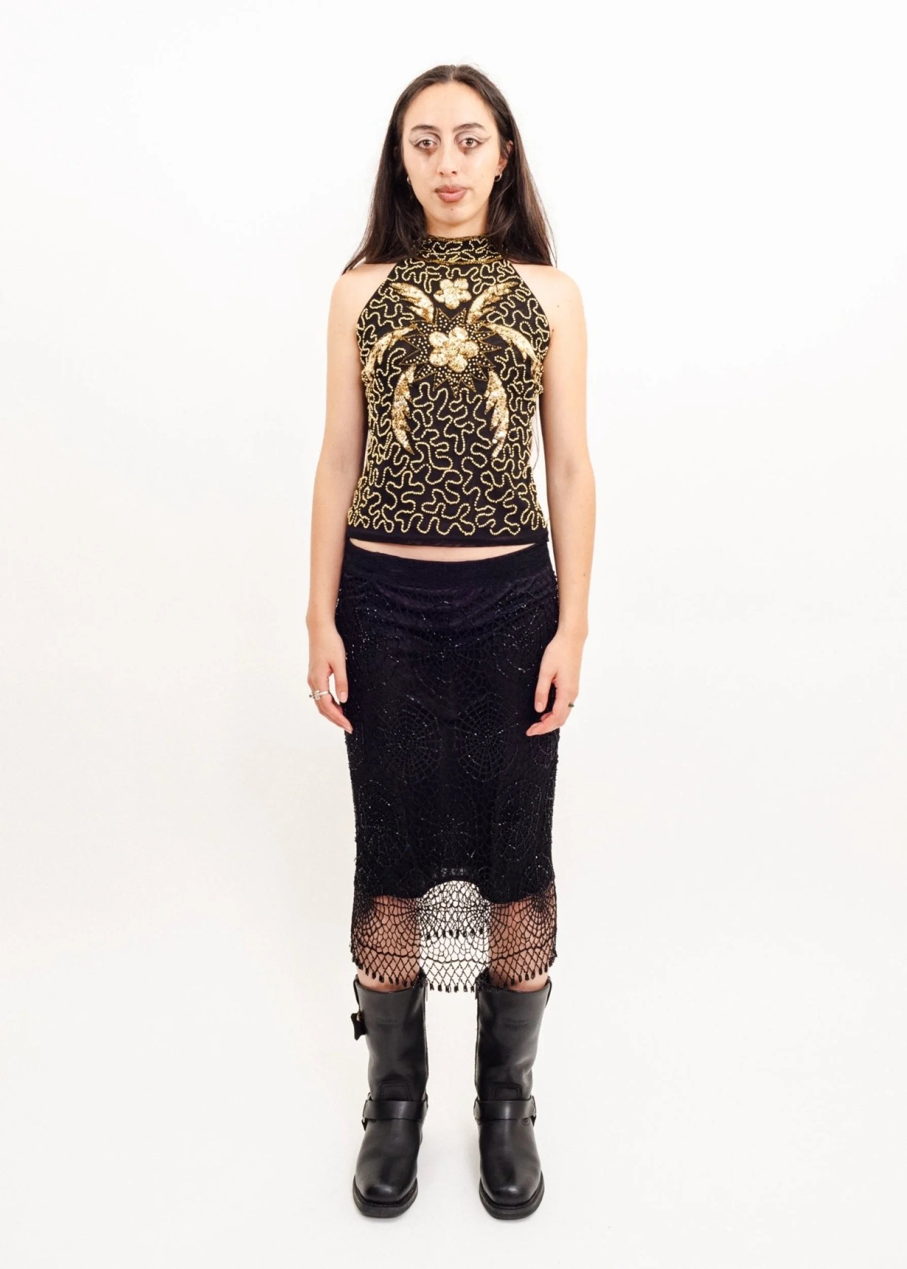 Bizarre Bazaar Avante goth glass bead spiderweb skirt