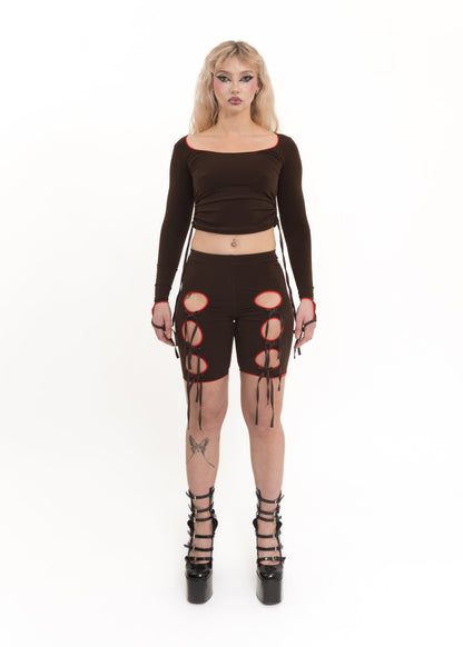 BB x Bizarre Exclusive Kim cut out bike shorts with bows