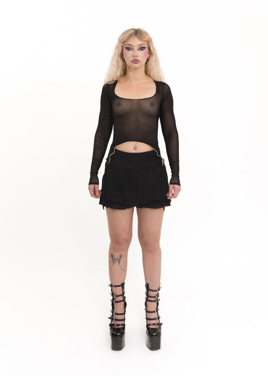 BB x Bizarre exclusive long sleeve mesh garter top