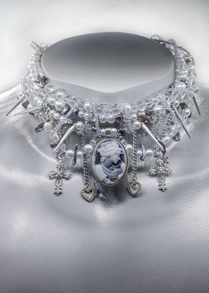 Moss Pixie Beaded cameo necklace Bizarre Bazaar