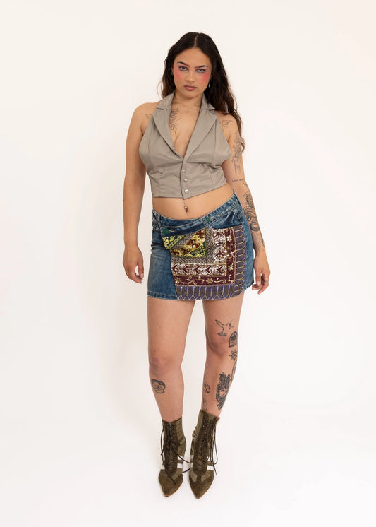 Desigual Beaded Denim Mini Skirt