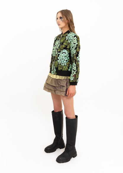 Beaded embroidered floral mesh bomber jacket Bizarre Bazaar