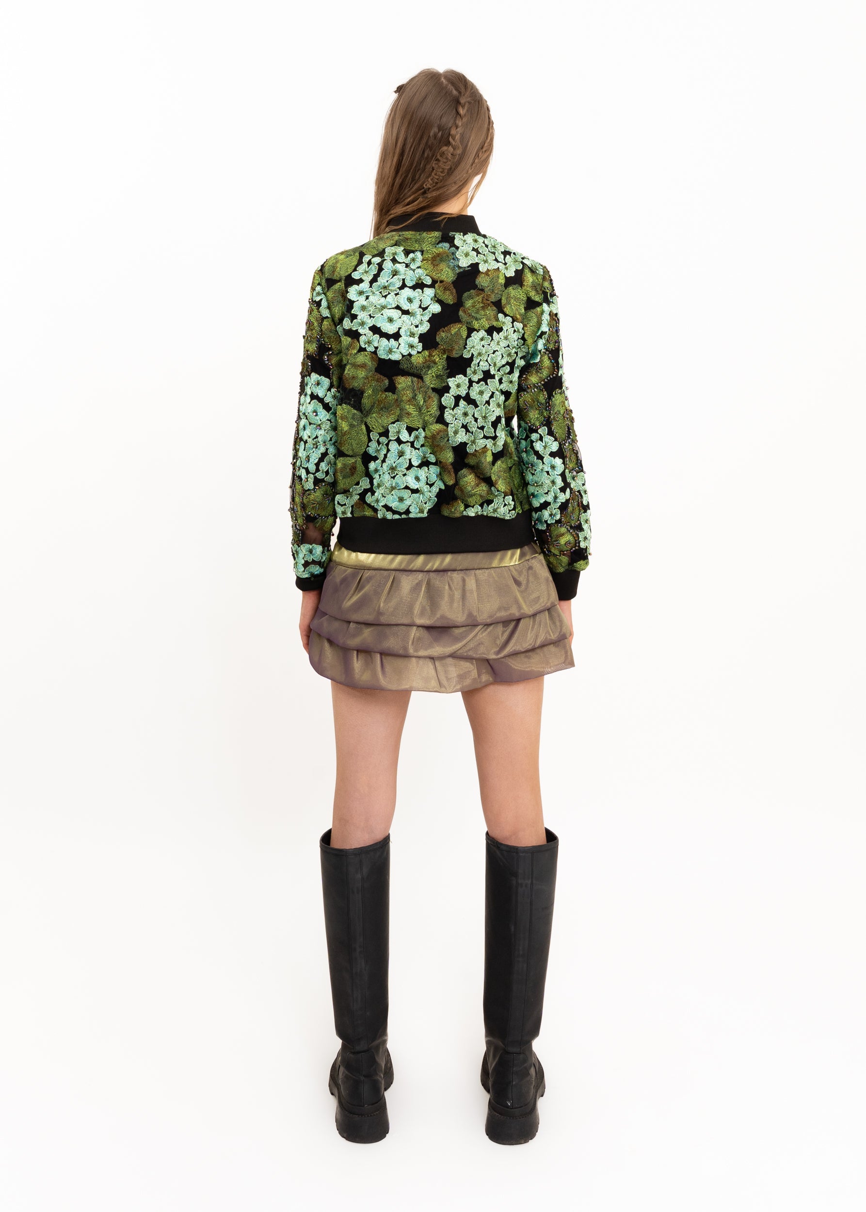 Beaded embroidered floral mesh bomber jacket Bizarre Bazaar