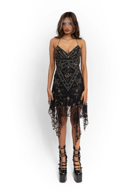 Chicas Beaded lace Y2k dead stock faerie dress