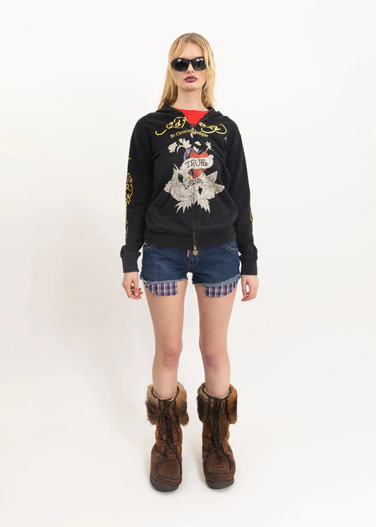 Ed Hardy by Christian Audigier Bedazzled tattoo graphic hoodie