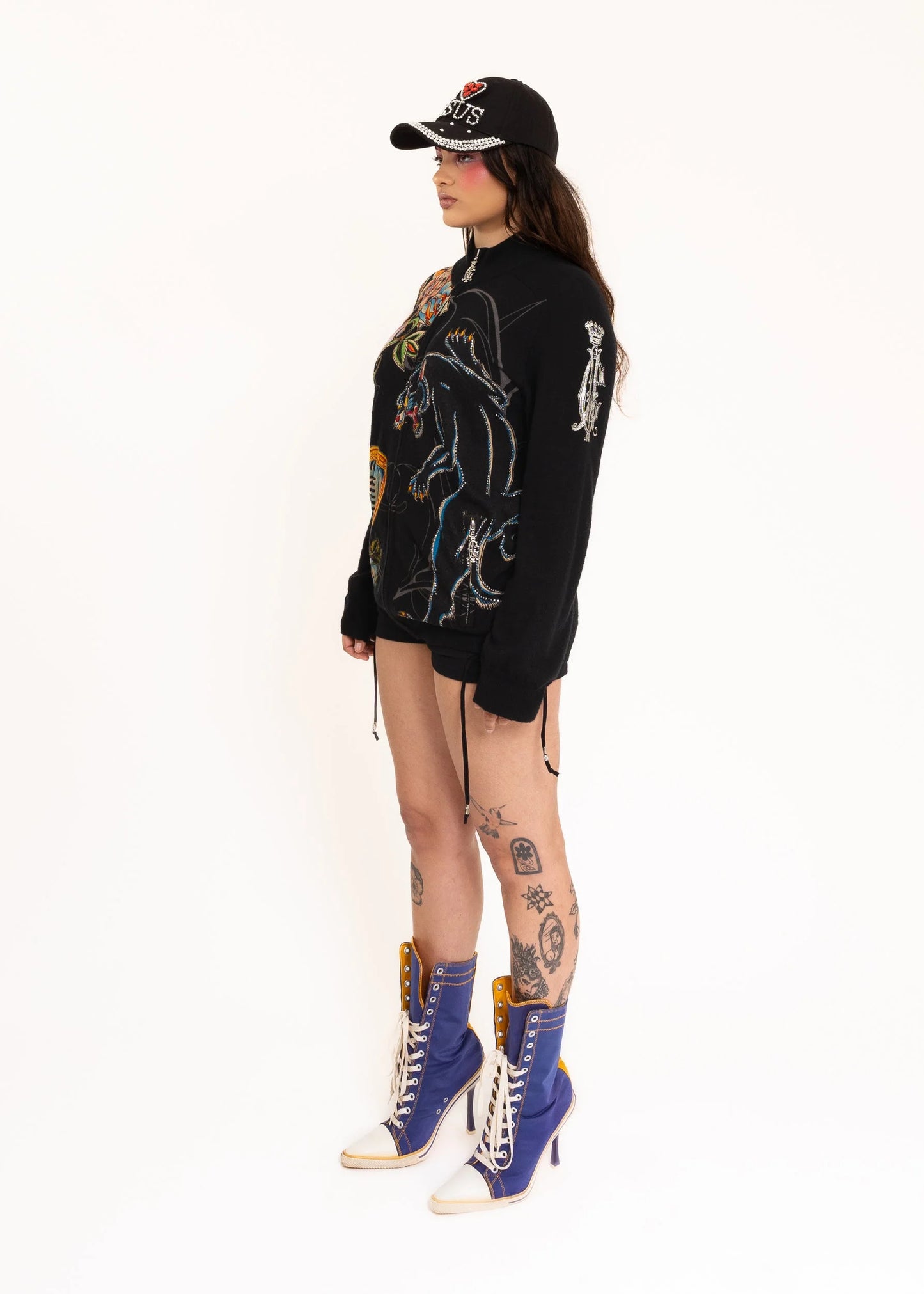 Christian Audigier Bedazzled zip front knit jumper