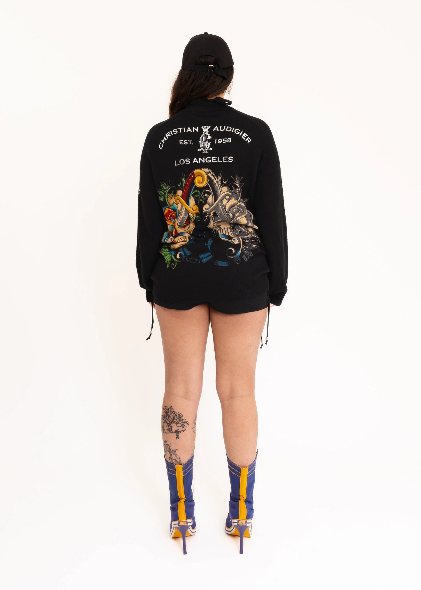 Christian Audigier Bedazzled zip front knit jumper