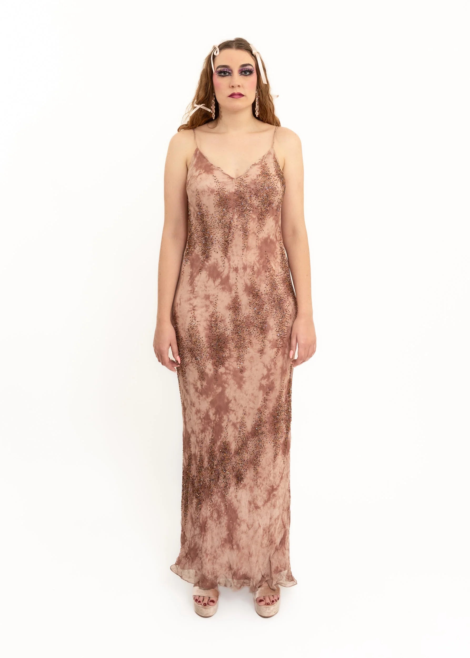 Isabella Collection Bias cut silk slip dress with beading