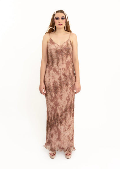 Isabella Collection Bias cut silk slip dress with beading