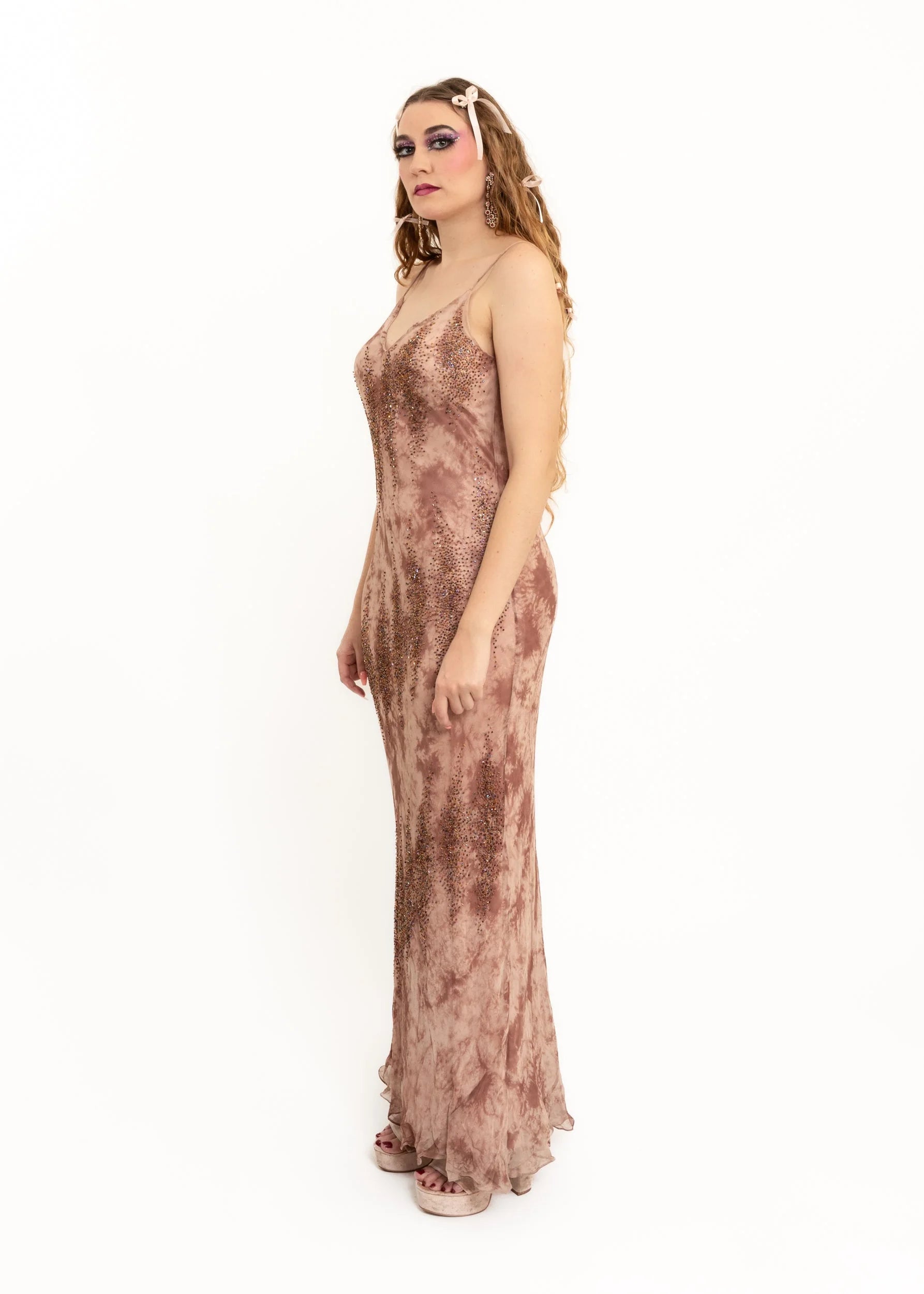 Isabella Collection Bias cut silk slip dress with beading