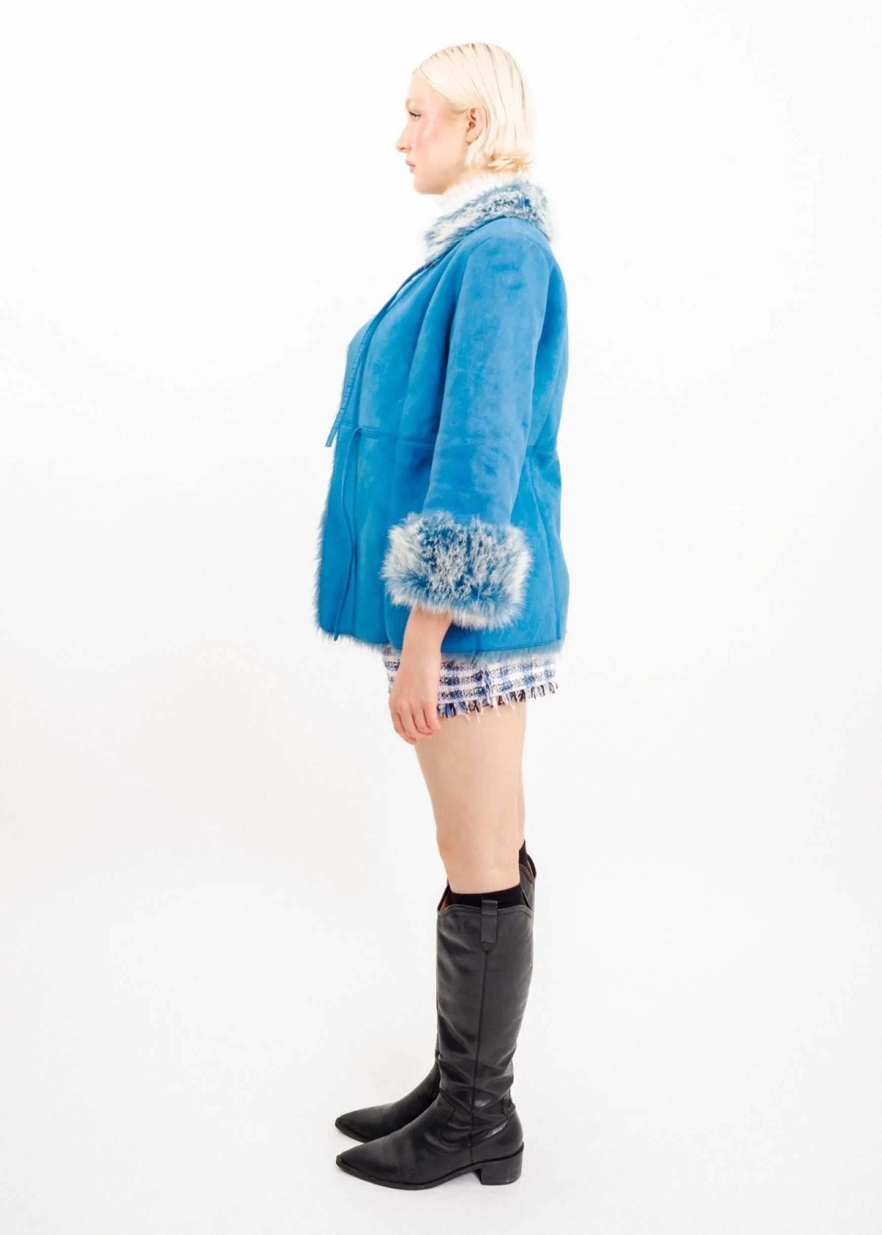 Miss Chloé Blue faux fur trimmed coat