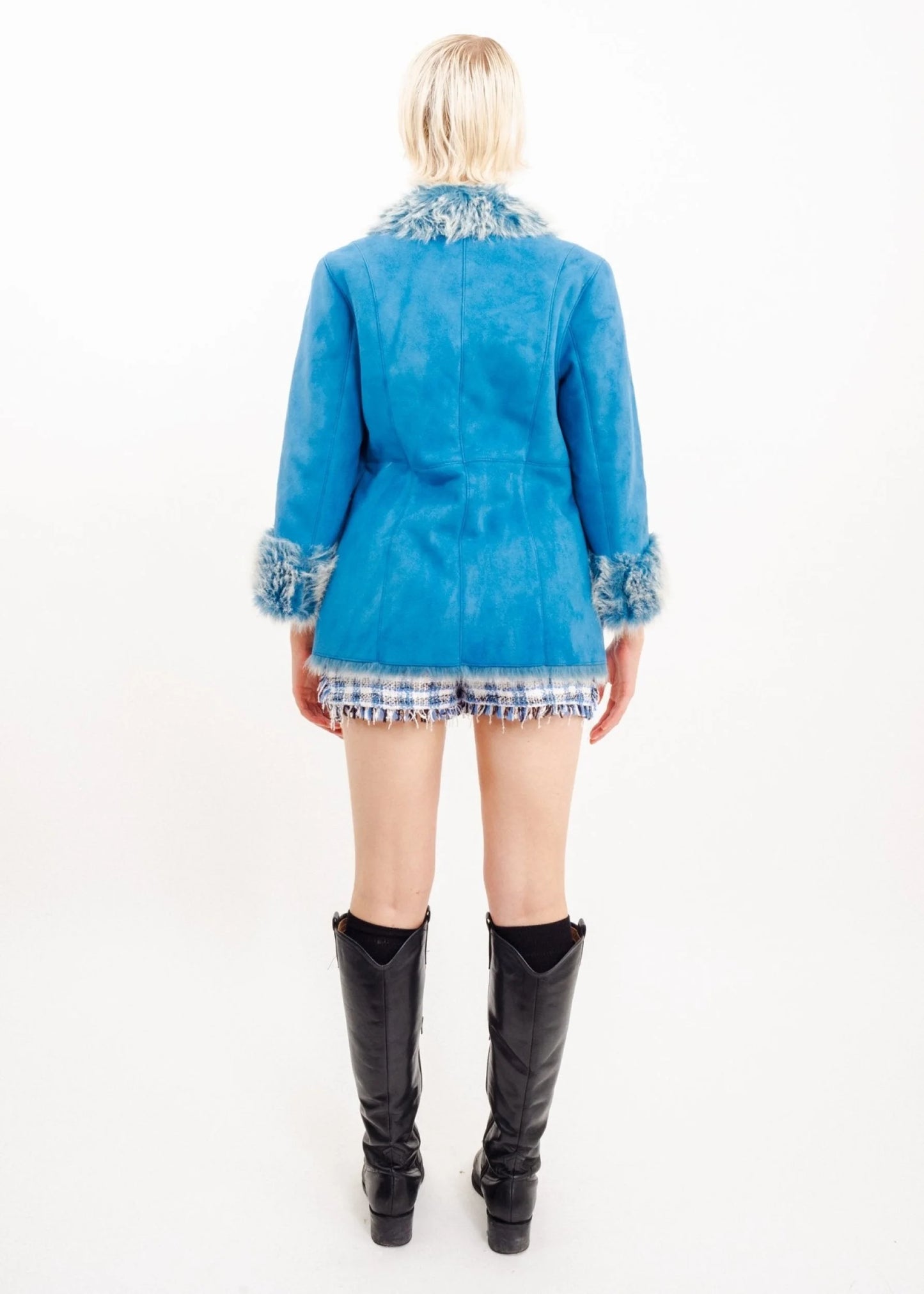 Miss Chloé Blue faux fur trimmed coat