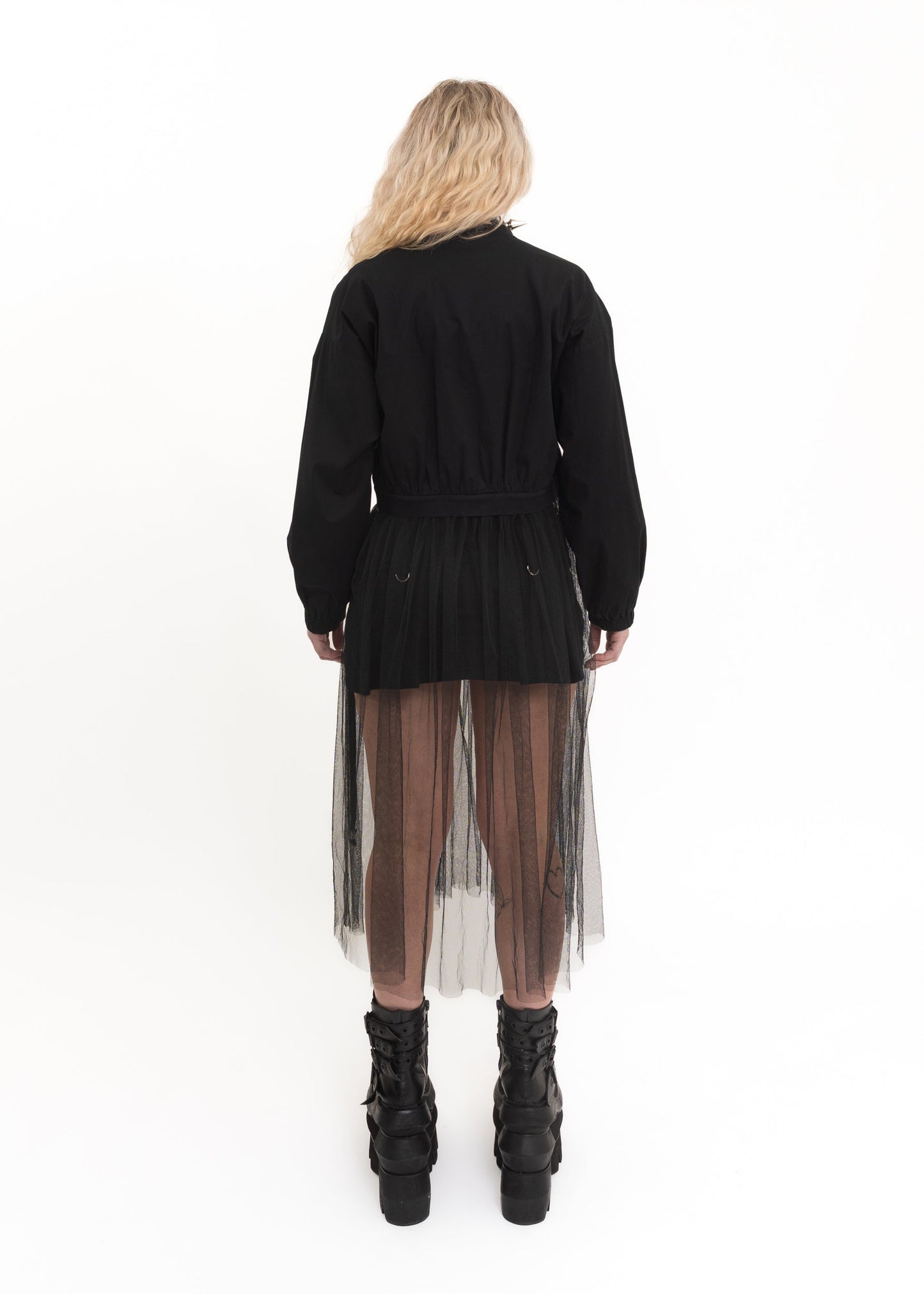 Bomber jacket with detachable mesh trim