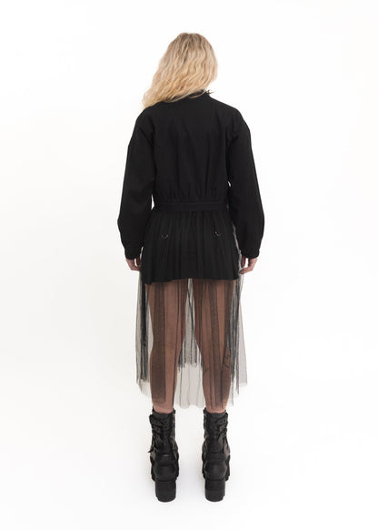 Bomber jacket with detachable mesh trim