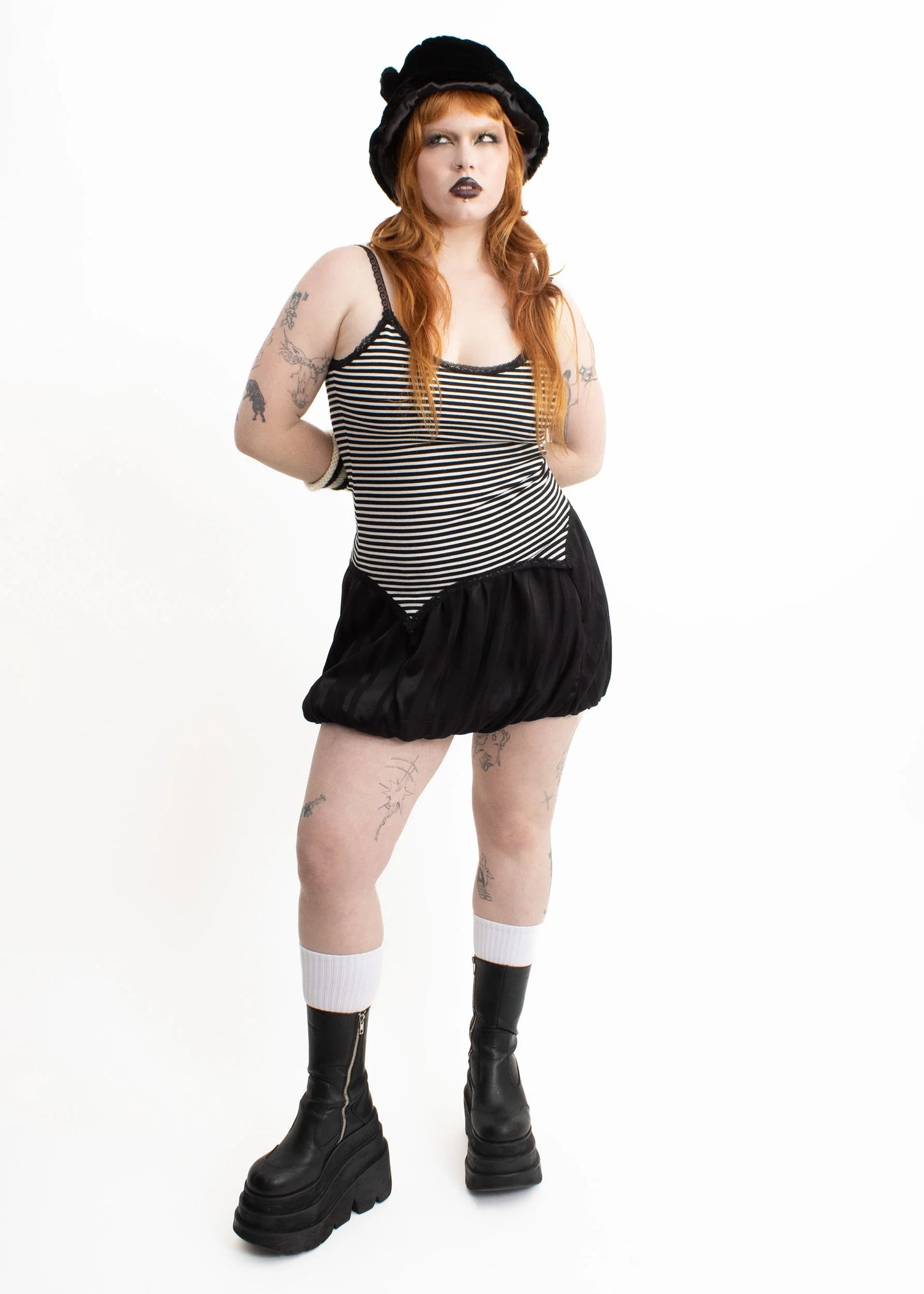 Sour Doll Bubble Skirt- black on black stripe