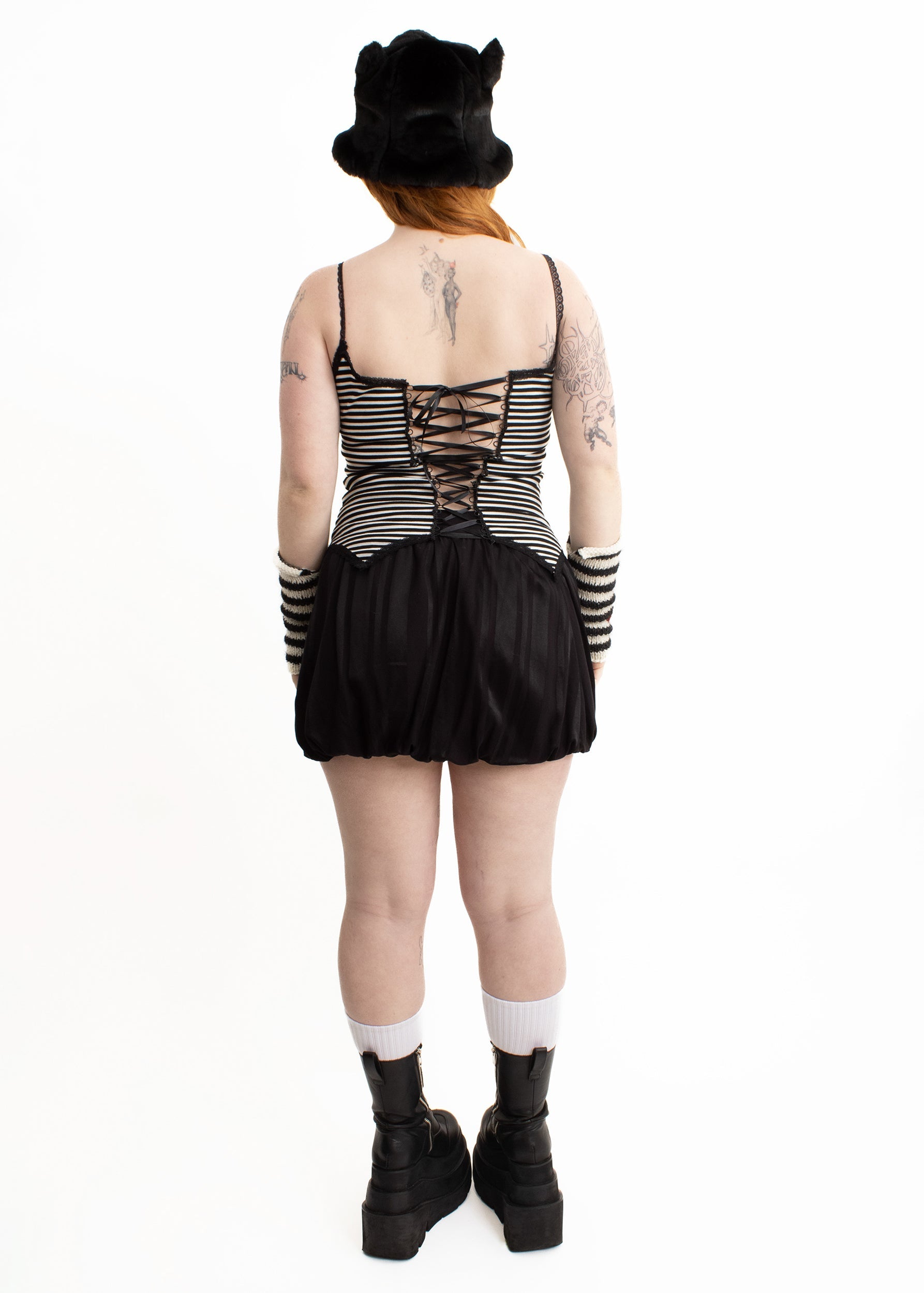 Sour Doll Bubble Skirt- black on black stripe