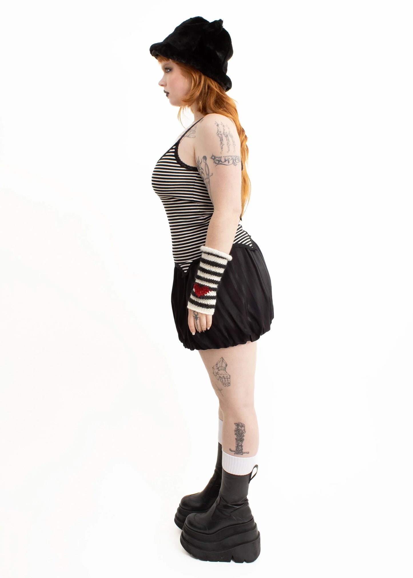 Sour Doll Bubble Skirt- black on black stripe