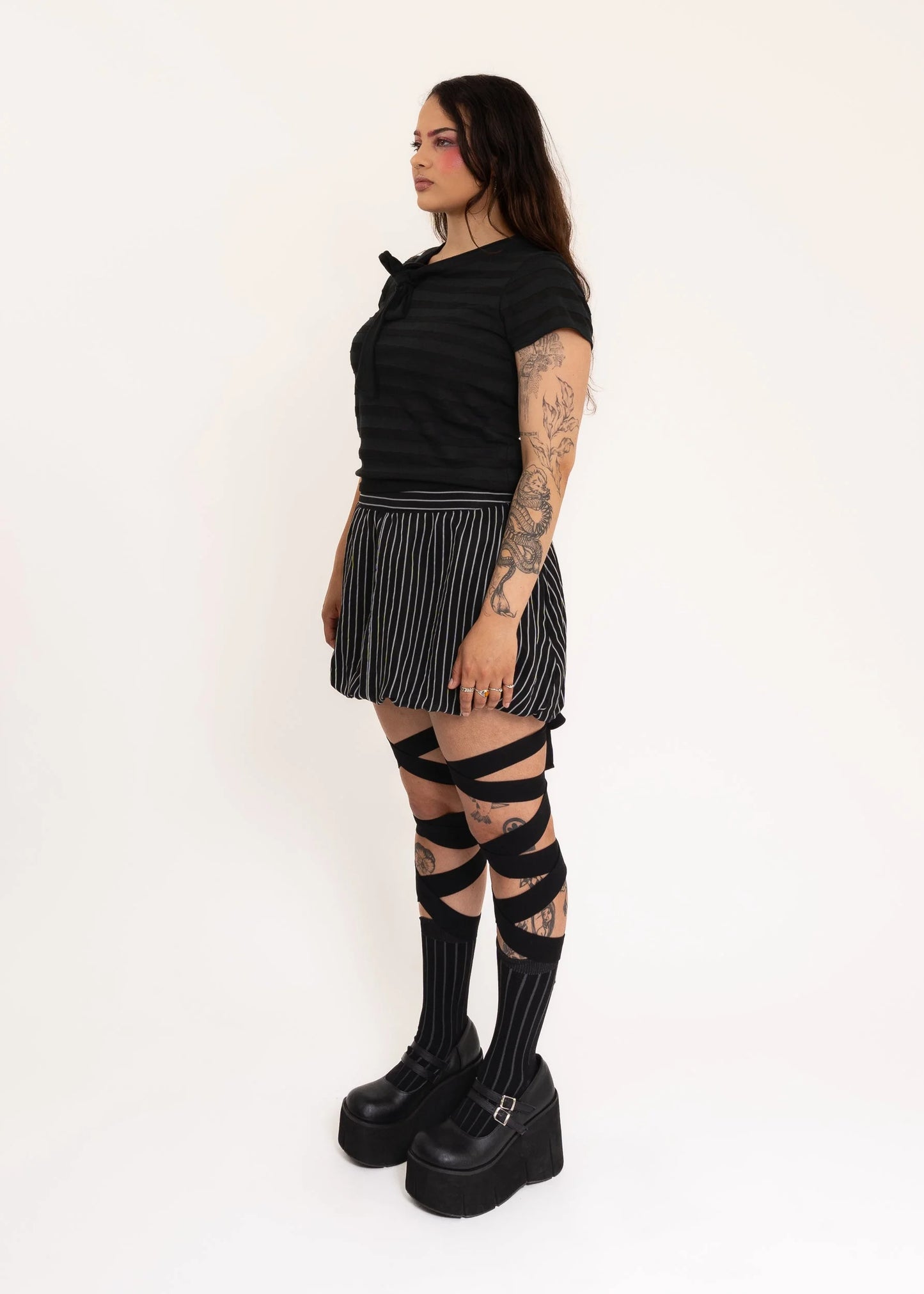 Sour Doll Bubble Skirt- pinstripe